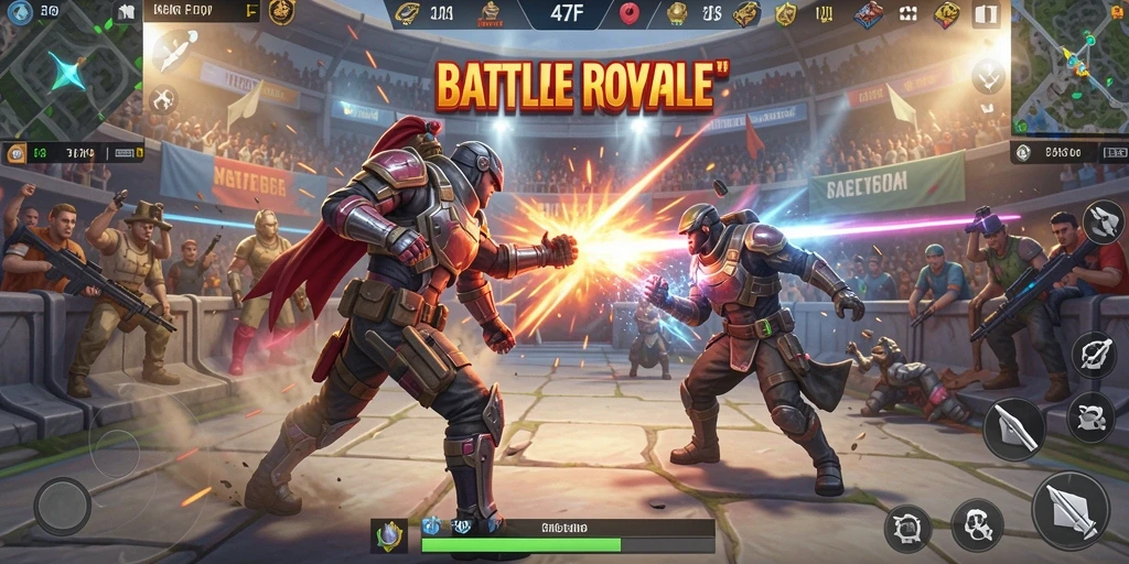 Tangkapan layar gameplay 47F menunjukkan aksi Battle Royale yang mendebarkan.