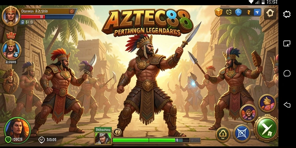 Gameplay AZTEC88 menampilkan aksi pertarungan mendebarkan di arena Aztec.