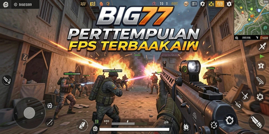 Screenshot gameplay dari BIG77 menampilkan aksi tembak-menembak yang intens.