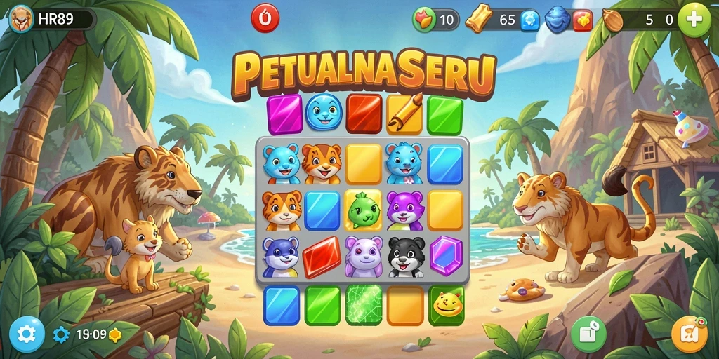 Screenshot gameplay HR89 menampilkan momen seru dalam mencocokkan item.