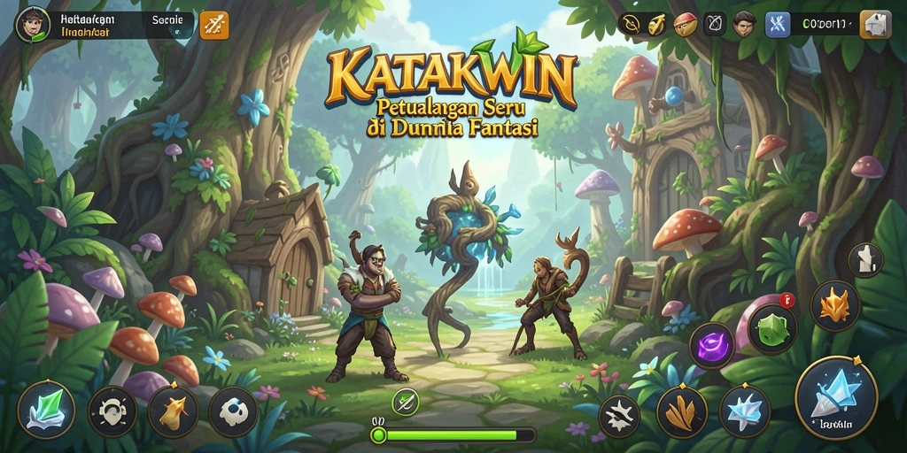 Screenshot permainan KATAKWIN menampilkan aksi seru dan dunia fantastis.