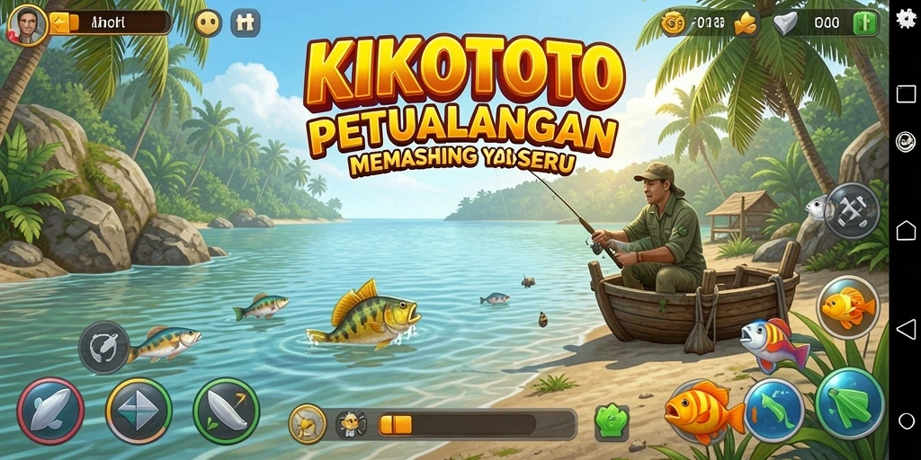 Screenshot gameplay KIKOTOTO menampilkan aktivitas memancing yang seru.
