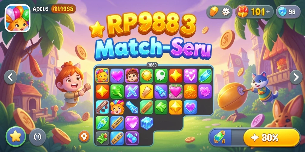 Gameplay menarik RP888 dengan level Match-3 yang seru.