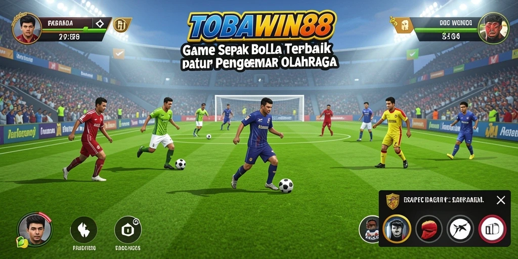 Tangkapan layar dari gameplay TOBAWIN88 yang menampilkan aksi sepak bola yang intens.